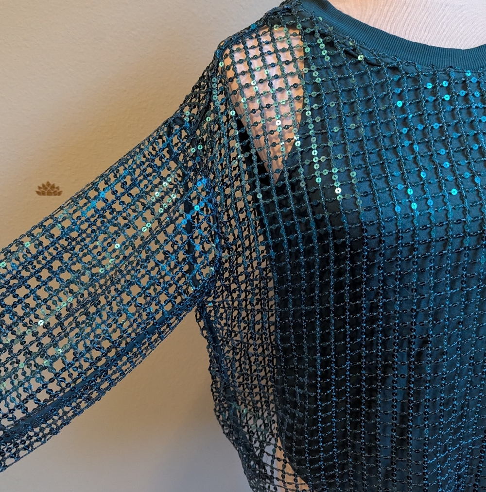 Anthropologie Pilcro Long-Sleeve Sequin Shine Top In Turquoise NWT - Picture 4 of 6